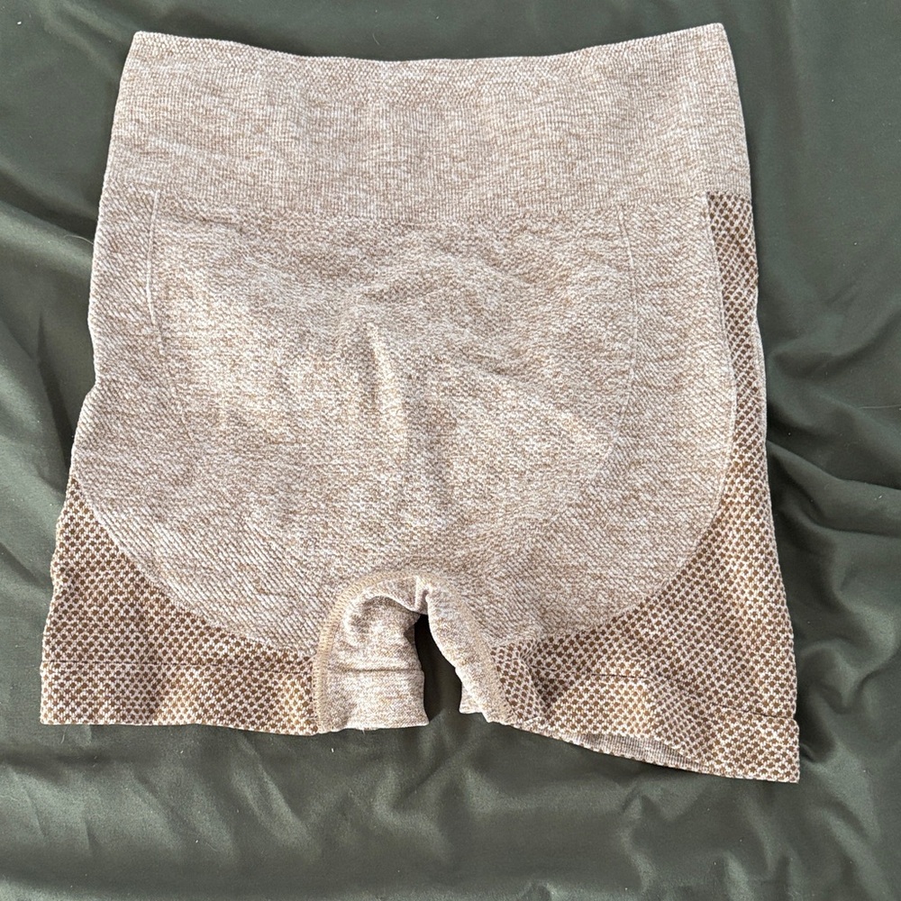 Beige Textured High-Waist Shorts